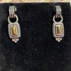 BRIGHTON vintage gold and silver scrolled hoop dangle‎ post earrings